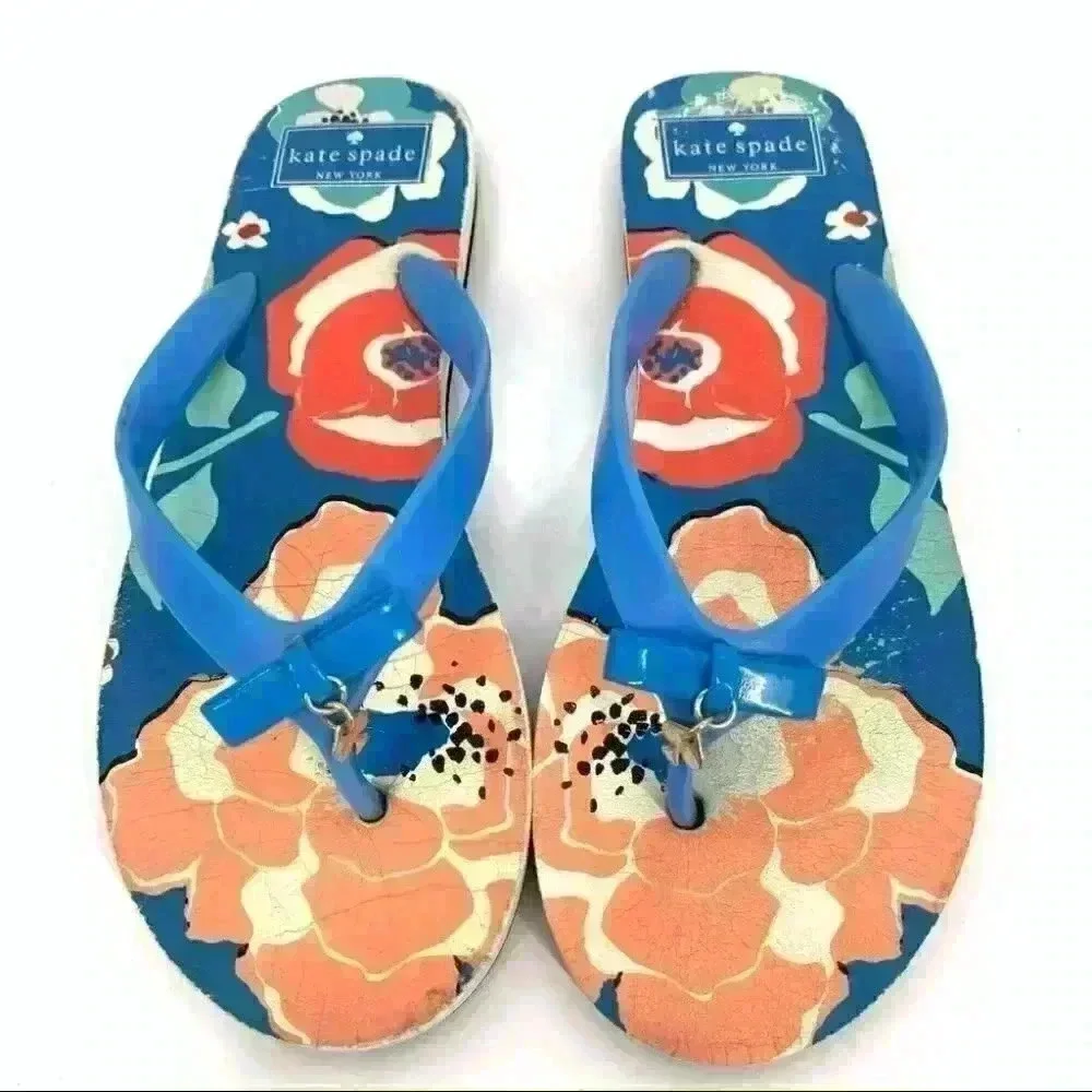 Kate spade women sandals size 9-10 L multicolored floral tropical flip flops
